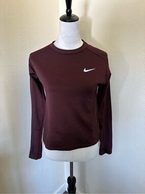Nike Running Maroon Crew Sweatshirt with White Swoosh- Dri-Fit